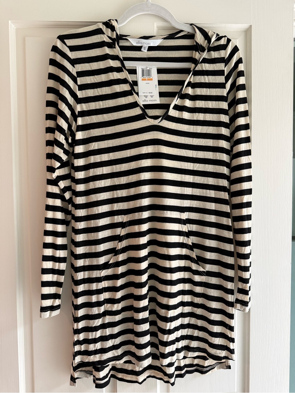 Ella Moss Black & Cream Striped Tunic Cover Up Top